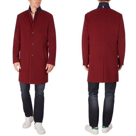 Tommy Hilfiger Addison Wool-Blend Trim Fit Overcoat in Red, Size 44 Short - Picture 13 of 13
